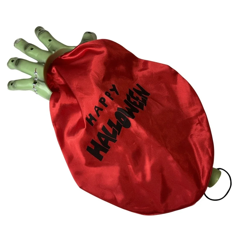 Vtg Talking Frankenstein Gemmy Trick Or Treat Plastic Hand Grab Red Satin Bag‎